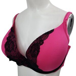 Cacique Underwire Full Coverage Pink Black Bra Size 38DDD Adjustable Lined